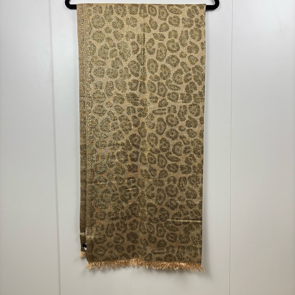 NWT Gold Wrap Shawl Leopard Cheetah Animal Print Shiny Glam Holiday Christmas - Picture 2 of 5